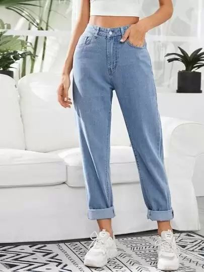 Calça jeans lavagem clara cintura alta